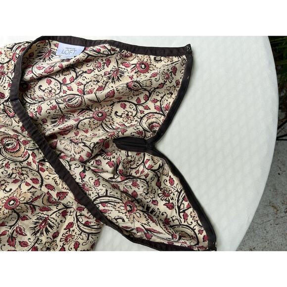 Ann Taylor Loft 100% Silk Size 12 30”Paisley Floral Ruffle Boho Midi Pink Brown - Picture 13 of 14